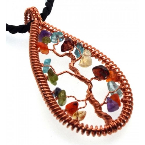 Chakra Gemstone Copper Tree of Life Pendant 13